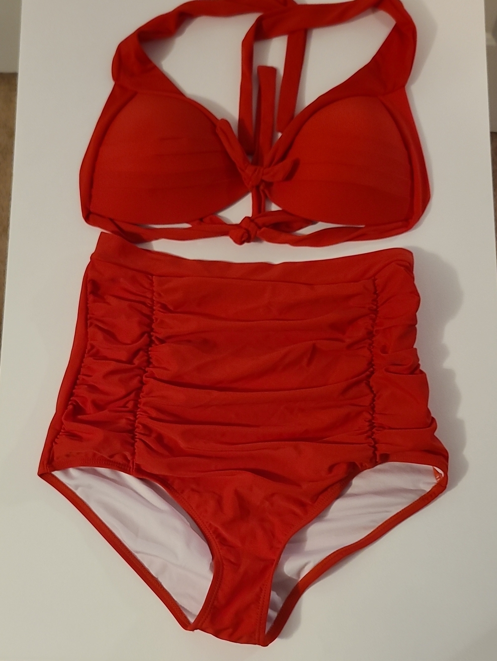 COCOSHIP Red High-Waist Ruched Bikini Set Size XL